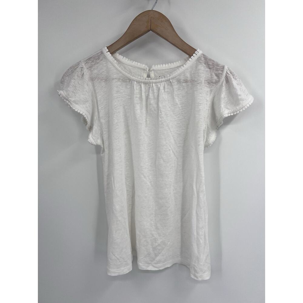 LOFT White Short Sleeve Pom Trim Tee